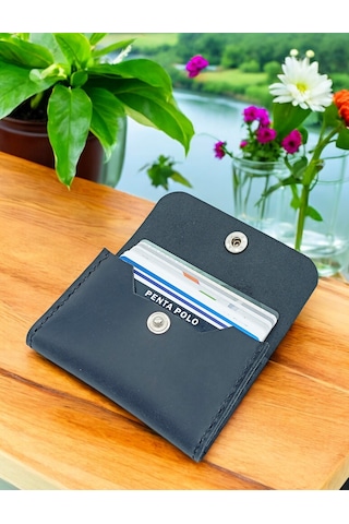 Cronder Hakiki Deri Yan Model Kutu Cüzdan Kartlık Siyah
