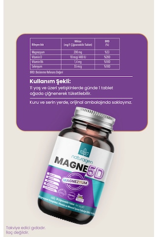 Naturagen Magne5d Magnezyum Kompleksi 200mg 2x30 Çiğnenebilir Tablet Nane & Limon Aromalı