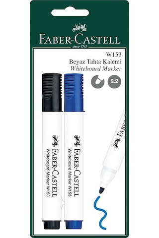 Faber-Castell W153 Beyaz Tahta Kalemi 2'li Set, Siyah ve Mavi Renk,Kolay Silinir, Ergonomik Tasarım Faber-Castell W153 Beyaz Tahta Kalemi 2'li Set, Siyah ve Mavi Renk,Kolay Silinir, Ergonomik Tasarım