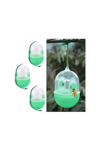Monyee Plastik Arı Ve Sinek Tutucu, Şeffaf + Yeşil, 11.2x8.2x8.2 Cm, 3 Adet, Kullanıması Ve Temizliği Kolay, Doğada Arı Yakalama Aracı