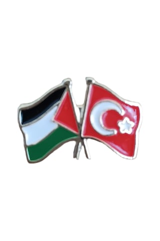 Türkiye Ve Filistin Bayarkları Simgesi Altın Renkli Özel Tasarımlı Unisex Yaka Rozeti A300030 Renkli Çok Renkli