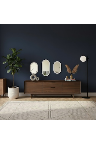 3 Lü Oval Duvar Aynası Beyaz Dekor Oval Ayna -dekoratif Ayna Seti Beyaz