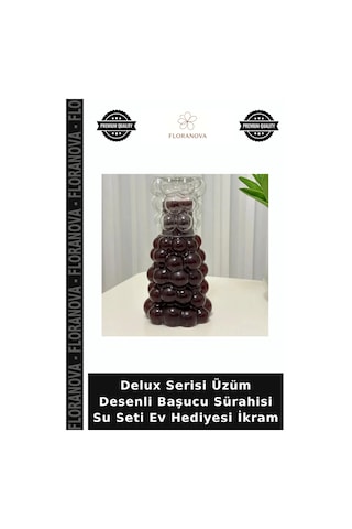 Delux Serisi Üzüm Desenli Başucu Sürahisi Su Seti Ev Hediyesi İkram