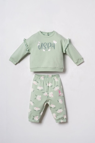 U.S. Polo Assn. Nakışlı Kız Bebek Yeşil Uzun Kol Pijama Takım Usb3259-c-v1 Usb3259-c-v1