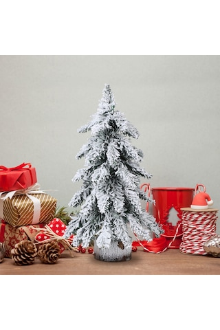 Springsun Kar Masalı Led Aydınlatmalı Mini Noel Ağacı - Ahşap Tabanlı, Masa Dekoru 45/60/75 Cm Beyaz