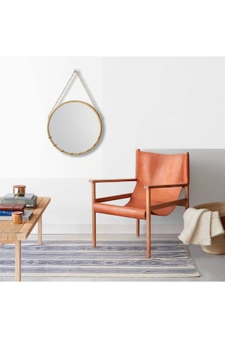 Zincirli Dekoratif Metal Duvar Aynası Gold