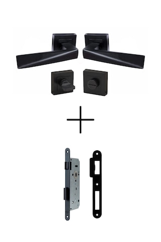 Prizma Siyah Rozetli Kapı Kolu Wc / 40mm Sessiz Wc Kapı Kilidi