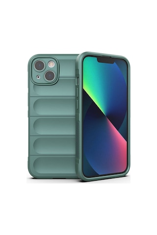 Rba Aksesuar Apple Uyumlu iPhone 13 Kılıf Esnek Tpu Oyuklu Arka Yüzey Tasarımlı Rba Etnik Silikon Kapak - Koyu Yeşil Yeşil