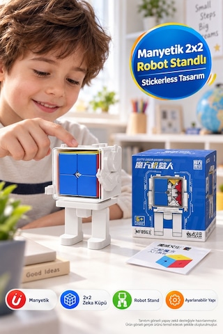 Moyu Meilong 2m Manyetik 2x2 Zeka Küpü Robot Standlı Stickerless Mf8963 12 Cm