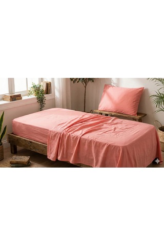 Maki Home %100 Pamuklu Yavruağzı 120x200+50x70 Cm Tek Kişilik Lastikli Çarşaf Takımı Yavruağzı