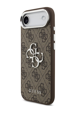 Apple Uyumlu iPhone 17 Air Kılıf Guess Lisanslı Gümüş Kamera Çerçeveli 4g Desenli Büyük 4g Ve Yazı Logolu Kahve Kahverengi