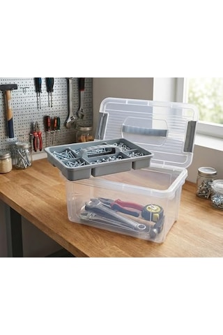 Bölmeli Ve Katlı Plastik Organizer Makyaj Düzenleyici Kilitli Takım Sandığı Organizer Kutu, Taşıma Kulplu Çok Amaçlı Düzenleyici, Katlı Saklama Kutusu Asorti Renk 9 Litre Açık Ahşap