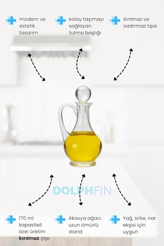 Dolphfin Premium Yağlık Kırılmaz Şişe Yağdanlık Sirkelik, Şeffaf Diğer