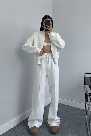 Dip Moda Kadın Pamuklu Kışlık Sweat Pantlon Eşofman Takımı Dpgts018 Ekru