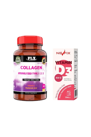 Collagen Kolajen Tip-1-2-3 Hyoluronic 60 Tablet ve Nevfix Vitamin D3