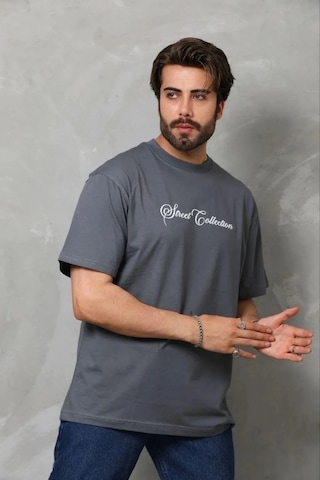 Erkek Baskılı T-shirt Kısa Kol Bisiklet Yaka Regular Fit Tişört - Füme Füme