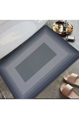 Dln Shop 2 Adet Kaymaz Tabanlı Su Emici Abdest ,banyo Ve Mutfak Paspası 58x38cm Siyah Gri Renk Yazısız Siyah