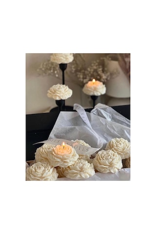 Dekoratif Beyaz Renk Şakayık Gül 3 Lü Gül 7x7 Cm Modern Dekoratif Soy Mum Tüm Renkelr