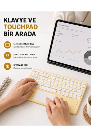 Mey Najmaddin Bluetooth Klavye Kablosuz, Sessiz Tuşlu, Android İos Windows Uyumlu, Kompakt Taşınabilir Tasarım N 15022064