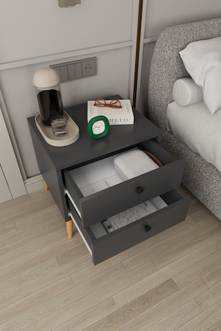 Modern 2 Çekmeceli Komodin Şifonyer %100 Mdf Çok Amaçlı Organizer Kmd03 Antrasit