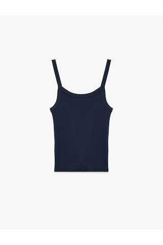 Koton Pamuklu Kaşkorse U Yaka Askılı Pijama Üstü Lacivert 6slk90051mk