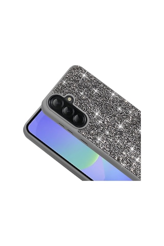 Samsung Uyumlu Galaxy A56 Kılıf Simli Pırlanta Taşlı Kamera Yükseltili Silikon Nourthkingdom Beyaz