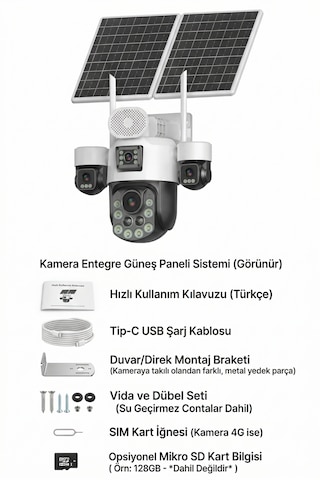 Inox X25 4 Lens 18x Zoom Güneş Enerjili 4g E-sim Dış Mekan Güvenlik Kamerası Renkli Gece Görüşlü