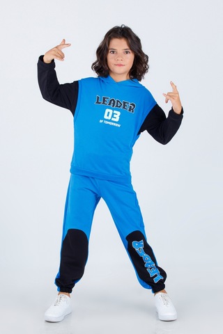 Erkek Çocuk Leader Baskılı Örme Basic Eşofman Takımı Mavi
