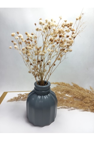 İnce Çizgili Vazo - Modern & Minimal Dekoratif Obje, Salon Ve Ofis Çiçeklik,gri Gri
