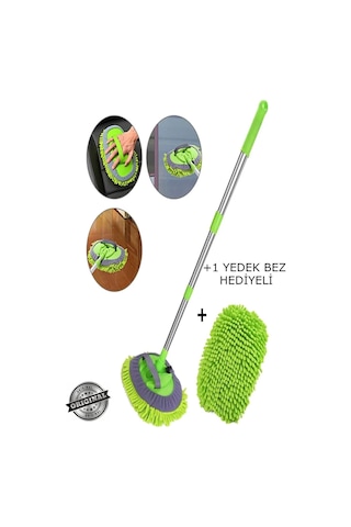 1 Yedek Bezi Mikrofiber Çok Fonksiyonlu Teleskopik Sopalı Oto Araba Yıkama Temizleme Fırçası Mopu