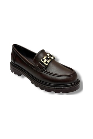 Fancy 801-26 Deri Loafer Tokalı Anatomik Kadın Ayakkabı Kahverengi