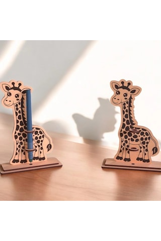 Boyanabilir Ahşap Zürafa Kalemlik - 3mm Mdf Lazer Kesim Hobi Seti 10 Adet
