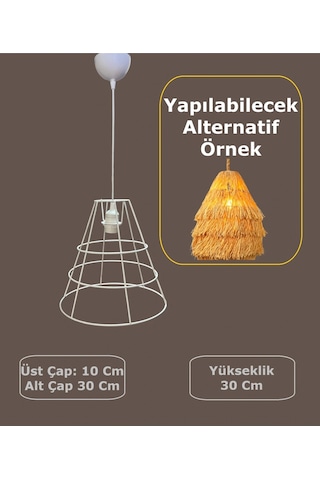 Huni Avize Teli , İskeleti Uzun Boy 30x30 Cm Beyaz Statik Boyalı Duy Takımı Dahil Beyaz