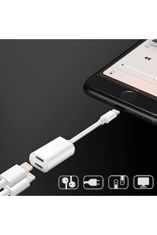 Y Cable Apple iPhone Uyumlu 14-13-12 11 Lightning Kulaklık +şarj Usb Adaptörü- 5775 1