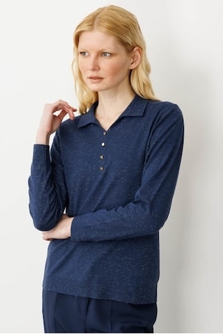 Kadın Polo Yaka Angelina Basic Bluz Desen Lacivert