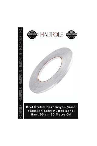 Özel Üretim Dekorasyon Şeridi Yapışkan Şerit Mutfak Bandı Bant 05 Cm 50 Metre Gri