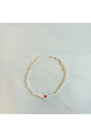 Crystal Atelier Beyaz Renkli Boncuklu Kalp Bileklik Beyaz