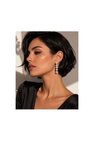 Zirkon Taşlı Beş Sıra Sallantılı Küpe Gümüş - 888595721 Gümüş