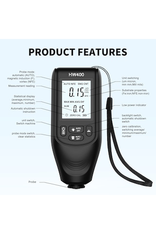 Boya Kalınlığı Ölçer Akıllı Araba Boya Test Cihazı 0-2000um Ölçüm Aralığı Yüksek Hassasiyetli