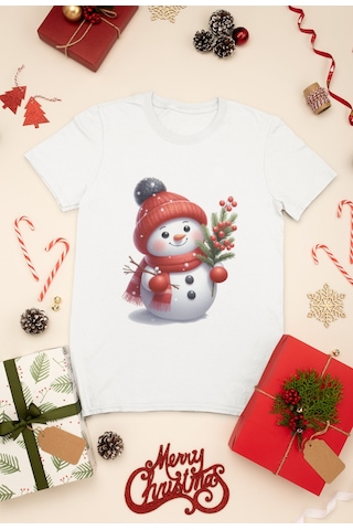 Stil X Yeni Yıl Baskılı Unısex Çocuk Tshırt, Chrıstmas Temalı, %100 Pamuklu Beyaz-2