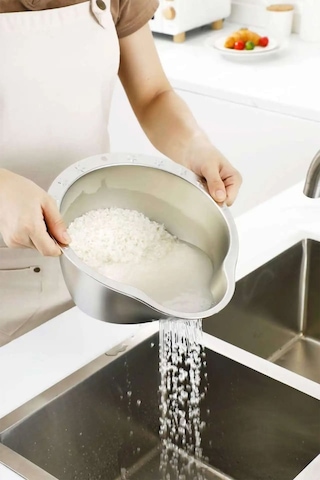 Çok Amaçlı Pirinç Meyve Makarna Sebze Süzgeci Paslanmaz Çelik Süzgeç Gümüş Gümüş