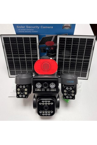 O-kam Ok337 Premium 12mp 4 Kameralı 4g Çift Solar Panel Aov Gece Görüş Sesli Konuşma Akıllı Kamera
