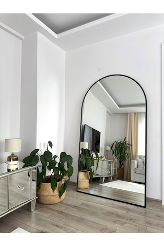 Effe Siyah Metal Çerçeveli 180x100 Cm Ayaklı Oval Boy Aynası