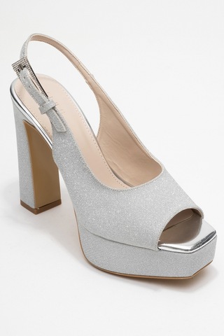 Glora Gümüş Simli Kadın Platform Topuklu Abiye Ayakkabı Gumüş