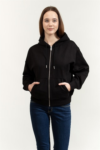 Calvin Klein Kadın Regular Fit Fermuarlı Kapüşonlu Sweatshirt - Siyah Black