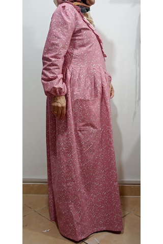 Pembe Ve Gri Çiçekli Namaz Elbisesi Pembe Çiçekli