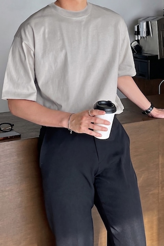 Genius Store Erkek Oversize Tişört Pamuk Kumaş Bisiklet Yaka Rahat Kalıp T-shirt Gri