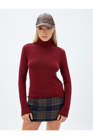 Koton Balıkçı Yaka Triko Kazak Uzun Kollu Slim Fit Bordo 5wak90412ht Bordo