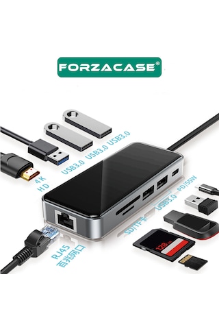 Forzacase Type-c To Hdmı 5 Usb 3.0 Rj45 Usb-c 60w Tf Ve Sd Dönüştürücü 10in1 Hub - Fc1153