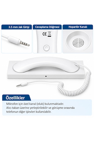 Powermaster Retro-nostaljik 3.5mm Girişli lik Beyaz Telefon Ahizesi